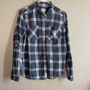 Harley-Davidson Gray/White Plaid Long Sleeve Button Up Shirt Women Size Large